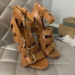 Brown buckle heels